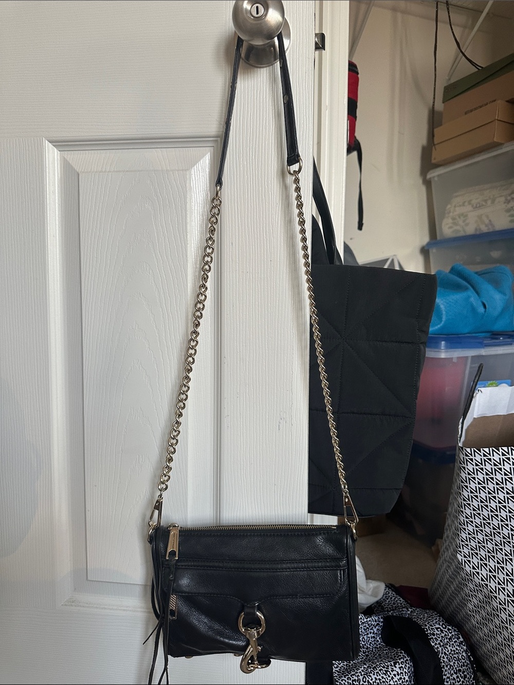 Rebecca Minkoff Mini M.A.C. Black Leather Chain Crossbody Shoulder Bag Studs